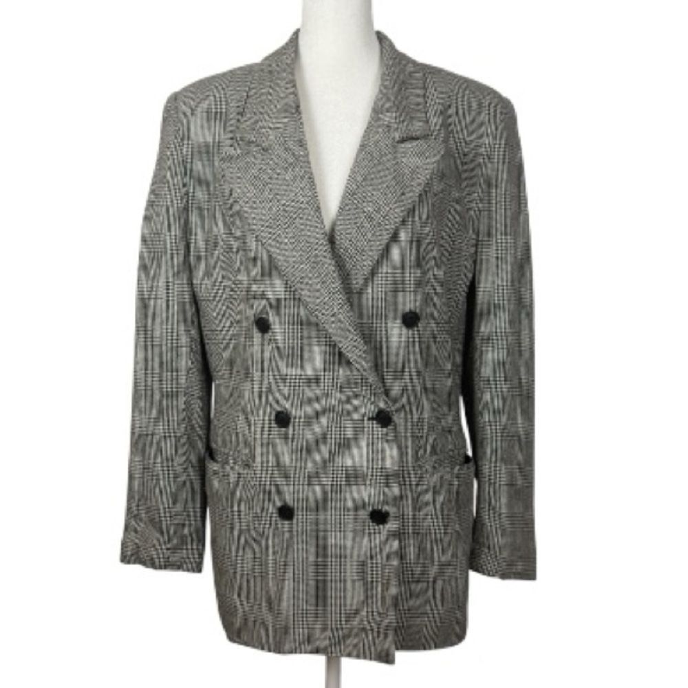 Vintage Brooks Brothers double breasted houndstooth plaid blazer size 12